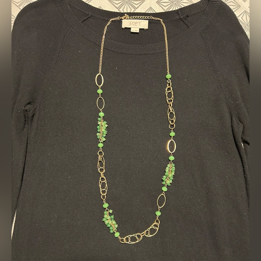 Long Jade Cluster Beads Chain Link Necklace